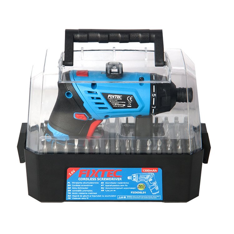 FIXTEC Power Tools Drill 3.6V Screw Driver Cordless Screwdriver Electric with 50pcs Screwdriver Bits Accessories
