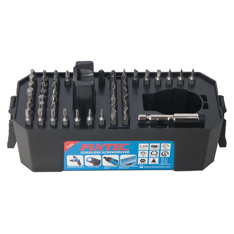 FIXTEC Power Tools Drill 3.6V Screw Driver Cordless Screwdriver Electric with 50pcs Screwdriver Bits Accessories