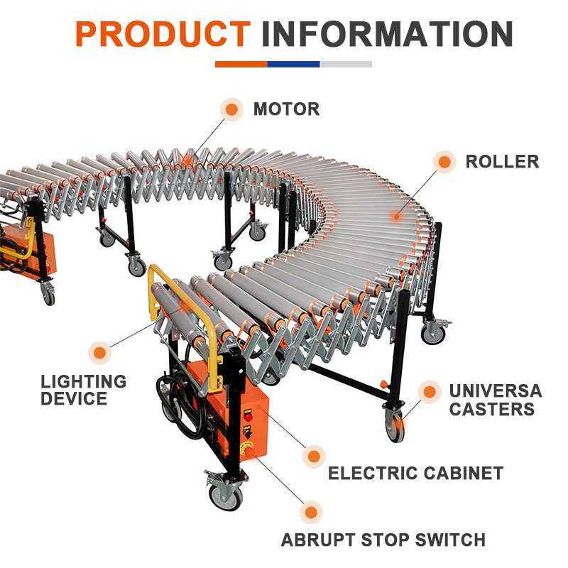 Durable Expandable Telescopic Roller Conveyor System Powered Poly-V Belt Chain Conveyor Industry Boxes Bags Logistics Express