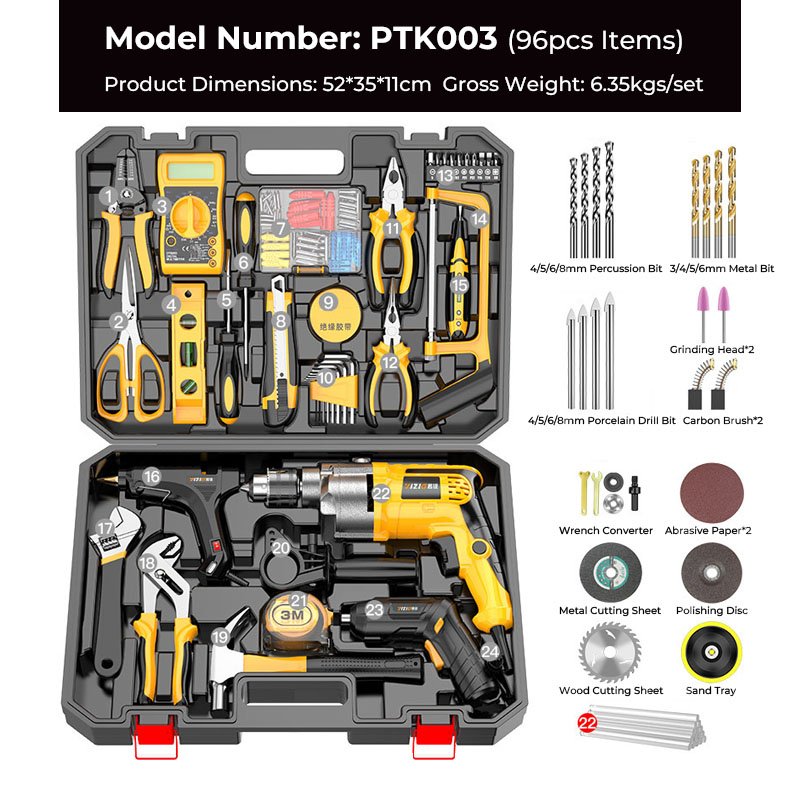 Professional Tool Kit Box Electric Power Combo Household Tool Set Tool Kit with Cordless Power Drill