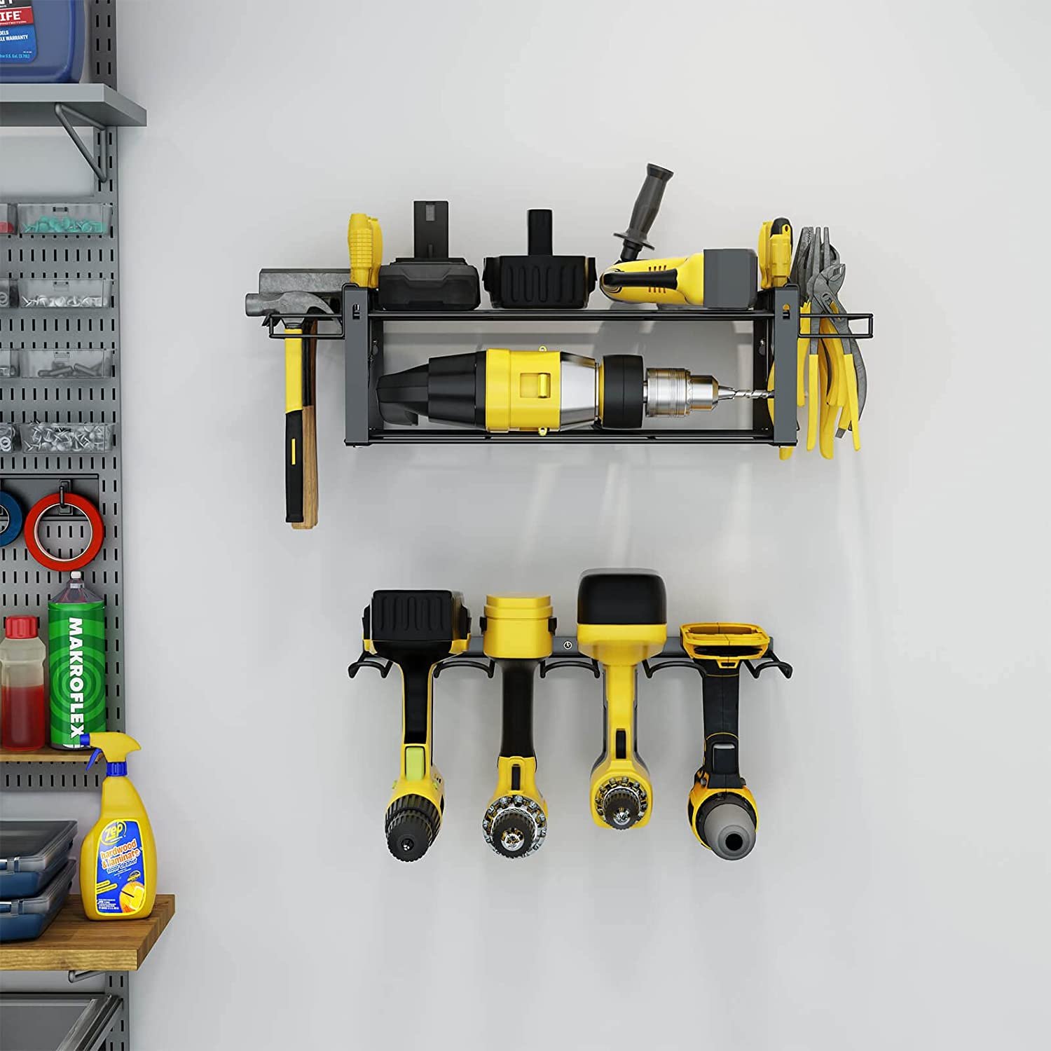 Power Tool Organizer, Metal Wall-Mounted Drill Holder, Storage Rack for Cordless Drill