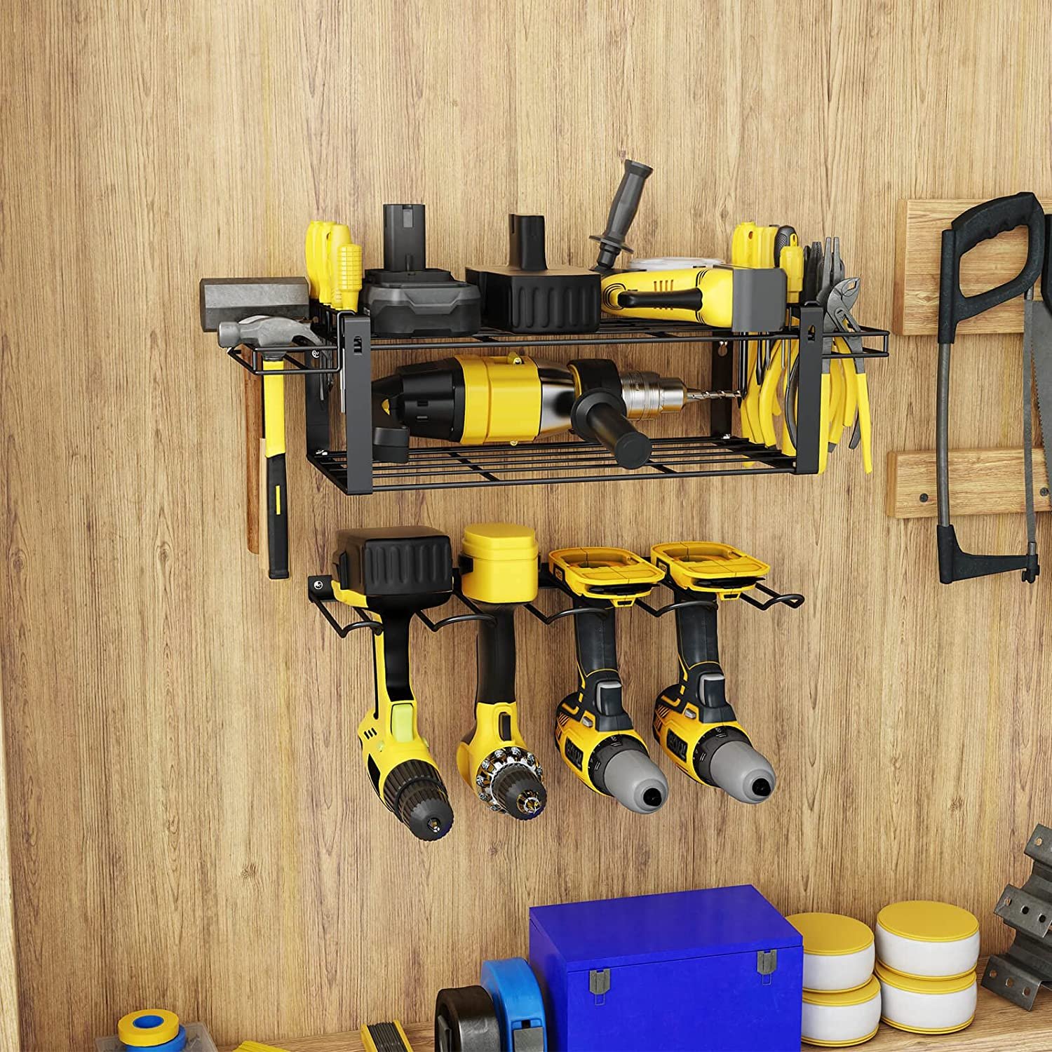 Power Tool Organizer, Metal Wall-Mounted Drill Holder, Storage Rack for Cordless Drill