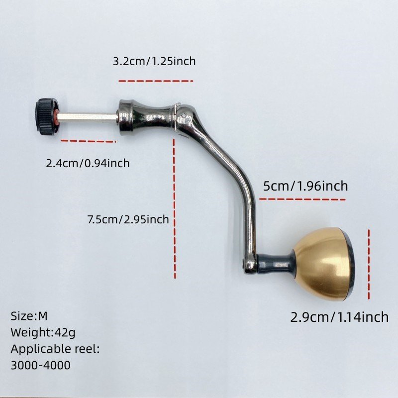 Spinning Reel Handle Metal Reel Replacement Handle Rocker Arm Grip with Round Power Knob Fishing Reel Handle
