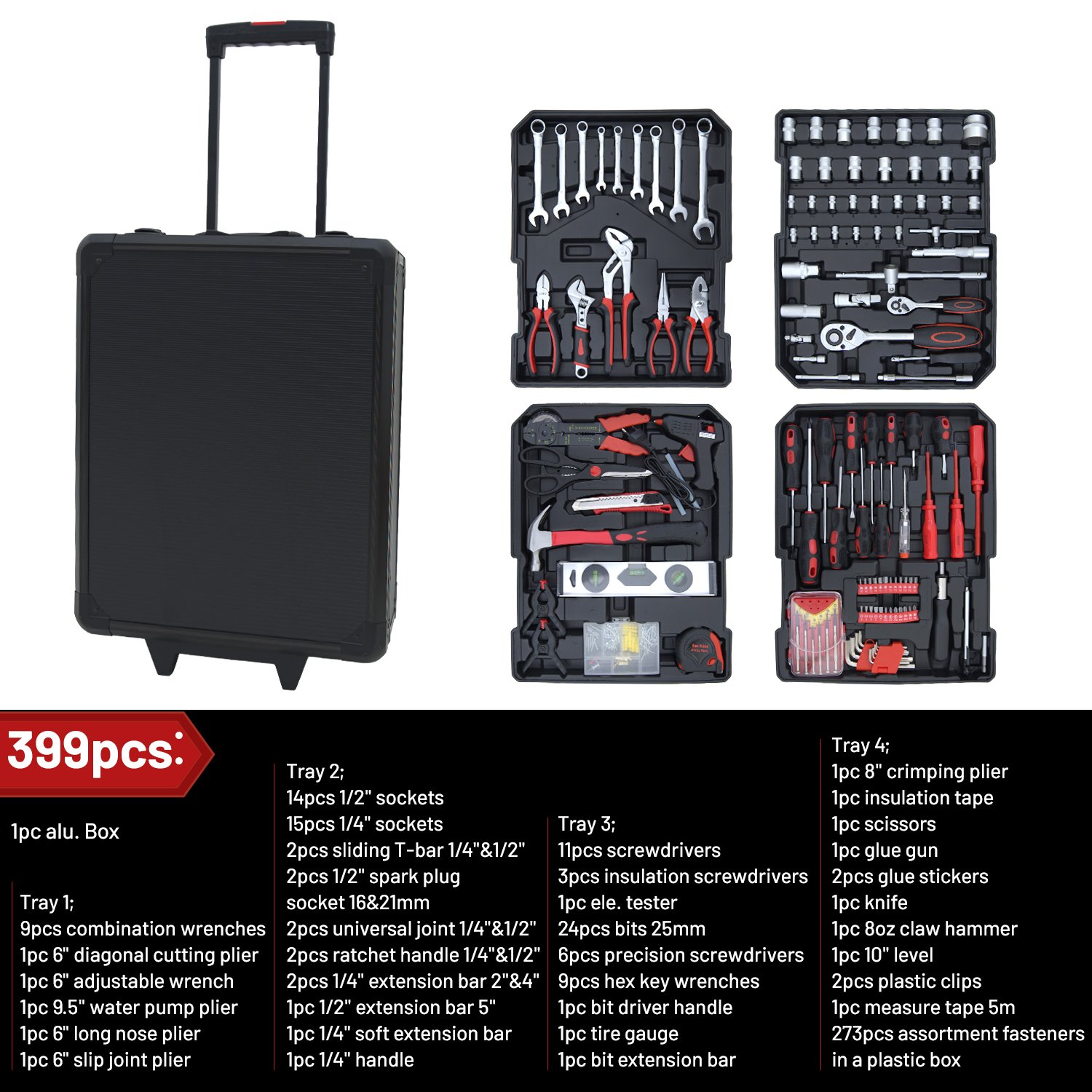 Wholesale 399pcs professional socket tool kit Aluminum socket wrench set cordless tool box set hand tool sets