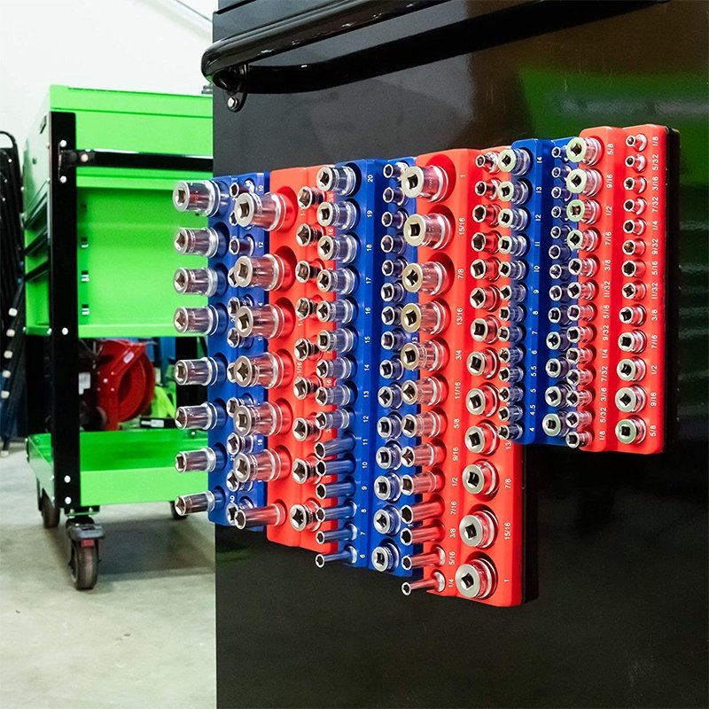 3pcs Magnetic Socket Tool Organizer Rack, 1/4inch 3/8inch 1/2inch Metric or SAE Drive Sockets Holder Kit