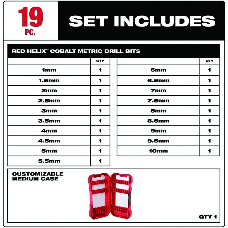 Milwaukee 48-89-2530 19PCS Cobalt Metric Drill Bit Set PACKOUT 1-10MM Hard Metal Power Tool Accessories Twists Drill