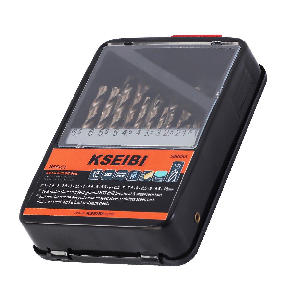 KSEIBI High quality Metal Drill Bits Set HSS-CO Iron Box 19-PC Power Tools Accessories 1.0-10.0MM