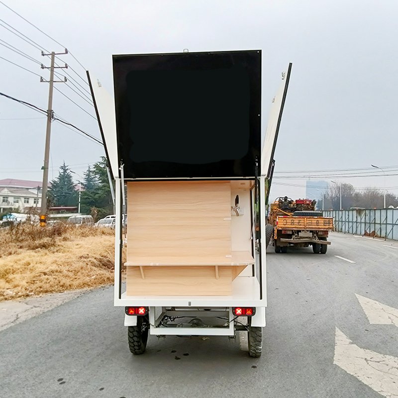 Factory Custom Electric Tricycle Ape Food Truck Pizza Piaggio Cart Wedding Bar Chocolate Potato Chips Cookies Cart for Sale