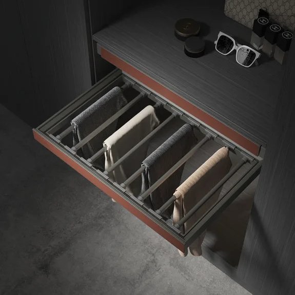 Wardrobe Leather Logo customized available pants rack movable rod pull out trouser pants hanger organizer