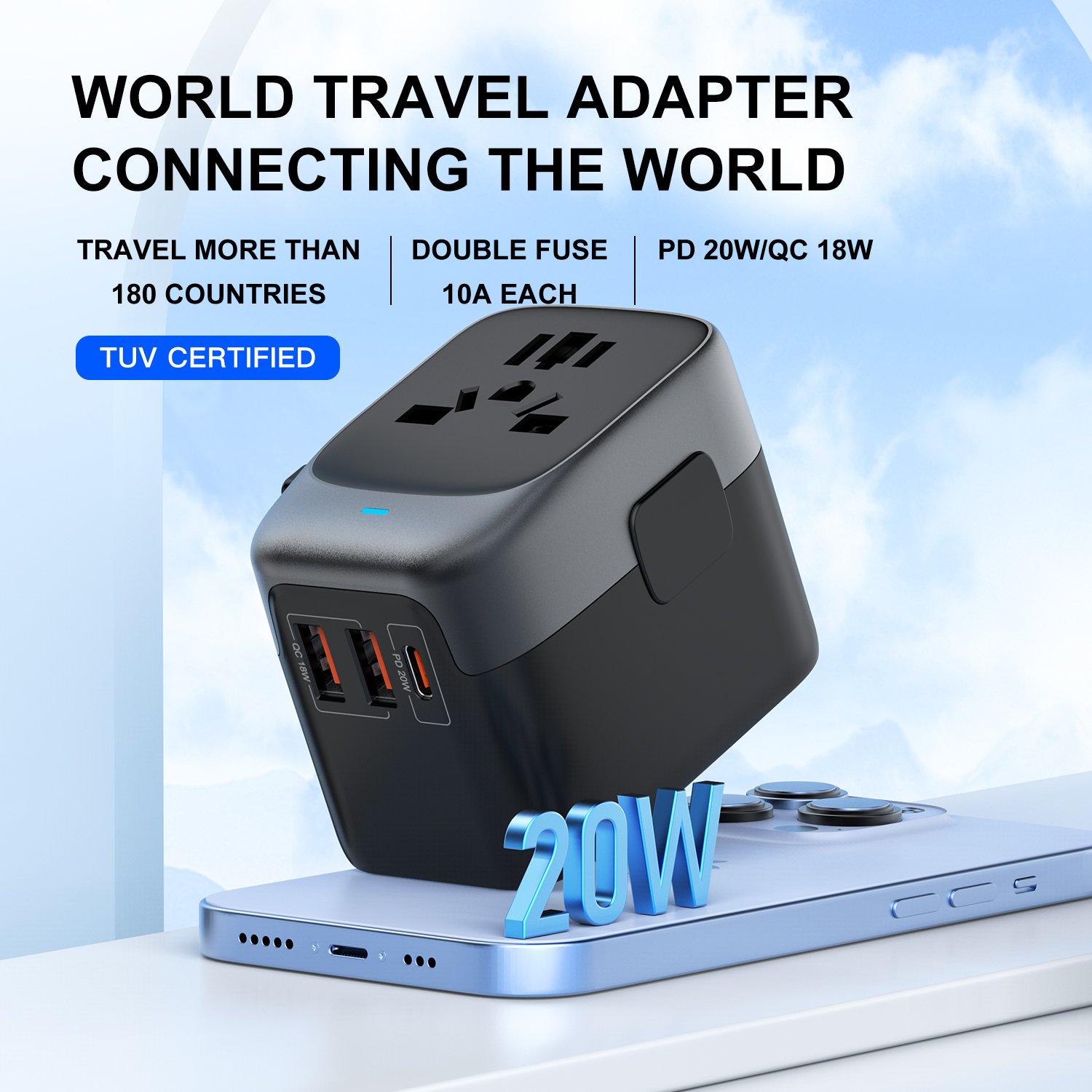 2024 Hot selling convenient international world travel adapter travel accessories plug power with usb and type c