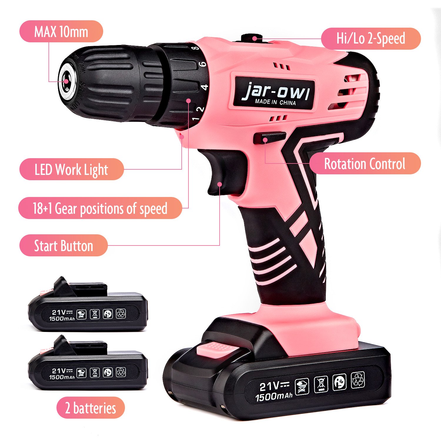 Rechasummere Drills Kit 21v Li-ion Battery Driver Cordless Drill Screwdriver Socket with Drill Accessories Tools & Hardware