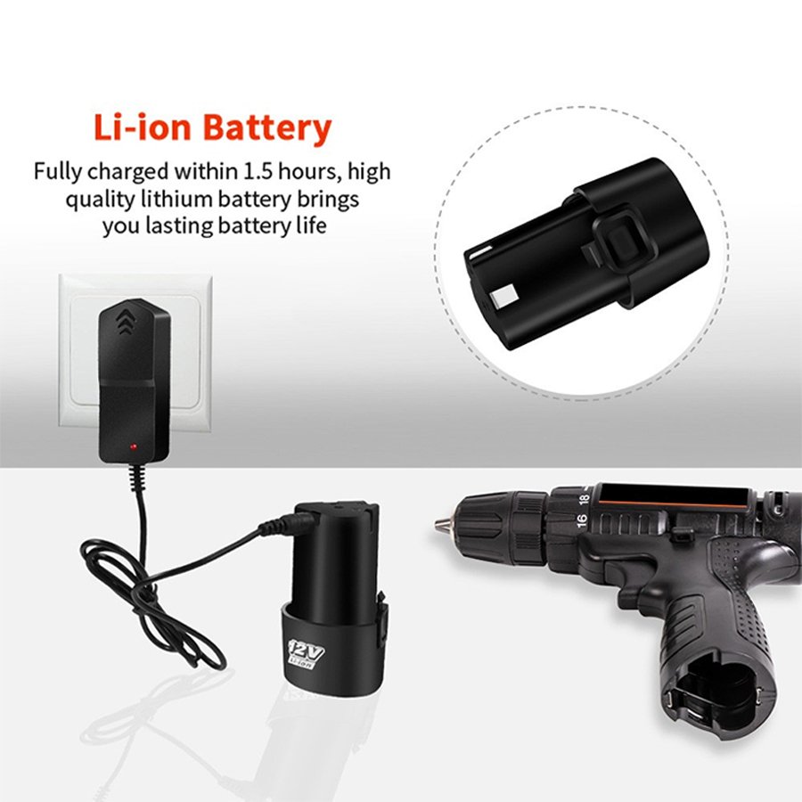 12v Household Two-speed Cordless Power Drill Tool Sets Lithium Battery Electric Handheld Rechargeable Power Drills