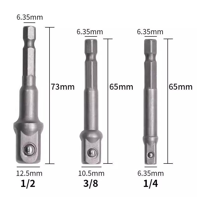 1/2" 1/4" 3/8" Socket Adapter Drive Shank Converter Impact Set Extension Drill Bits Power Electrical Drill Head Accessories -