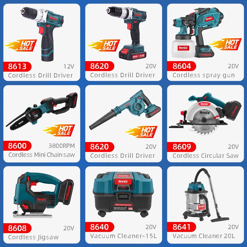 Ronix 86 Series All In One 20V Professional Cordless Power Tools Combo Set Kit