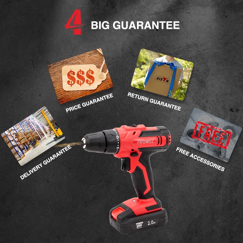 KAFUWELL PA4219-36H 20V Tool Kit & Power Tools Cordless Drill In Stock High Quality Safe Power Toolkit Motor Mini Electric Drill