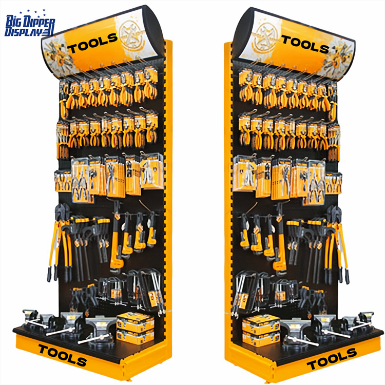 PB17 construction store metal pegboard tools hardware product display racks hok accessories stands with hook
