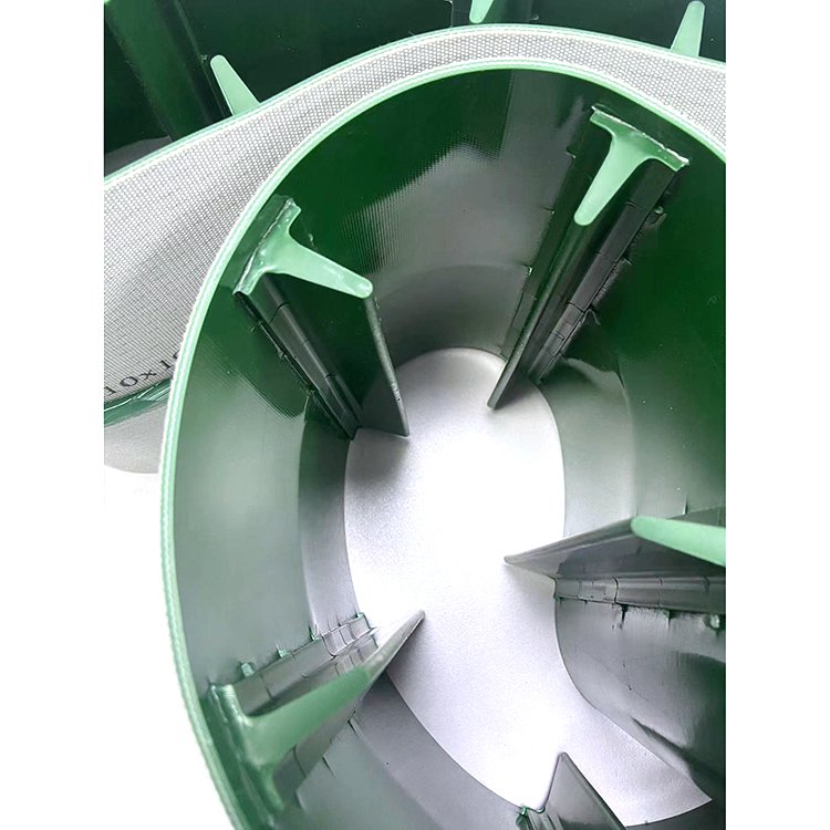 Green PVC timing belt with custom block and guide strip 3-210-1920