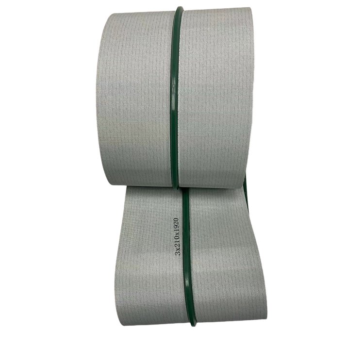 Green PVC timing belt with custom block and guide strip 3-210-1920