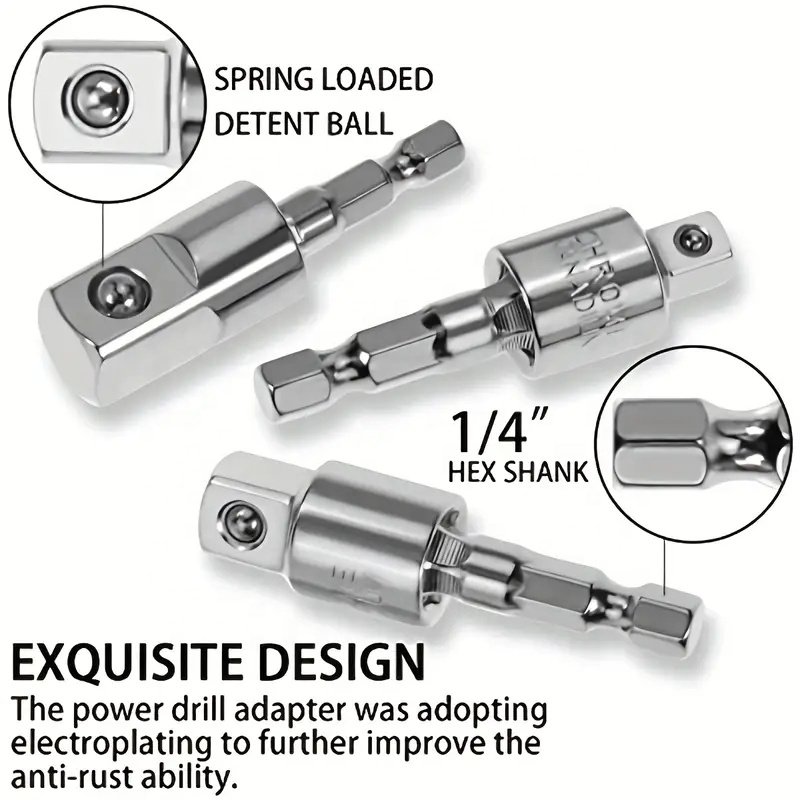 3pc wind screwdriver sleeve 360 degree universal adapter hexagonal to square head connecting rod power tool accessory set