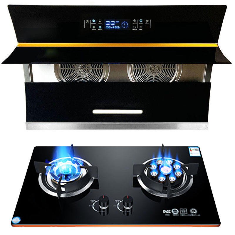 Wall Mounted Kitchen Hood Smoke Extractor Fan 24 36 Inch Double Suction Black Modern Infrared Sensor Switch Smart Range Hood