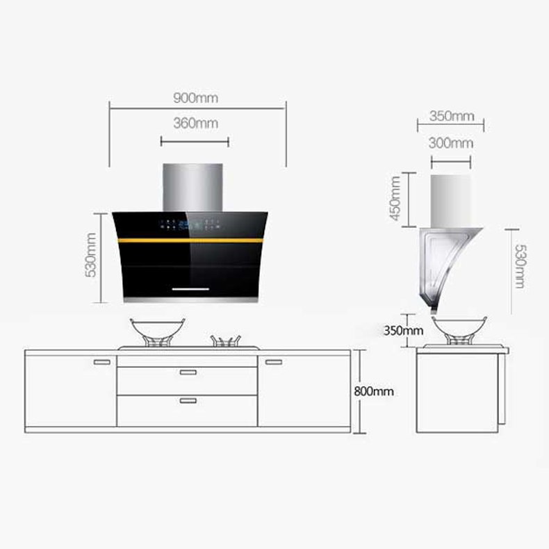 Wall Mounted Kitchen Hood Smoke Extractor Fan 24 36 Inch Double Suction Black Modern Infrared Sensor Switch Smart Range Hood