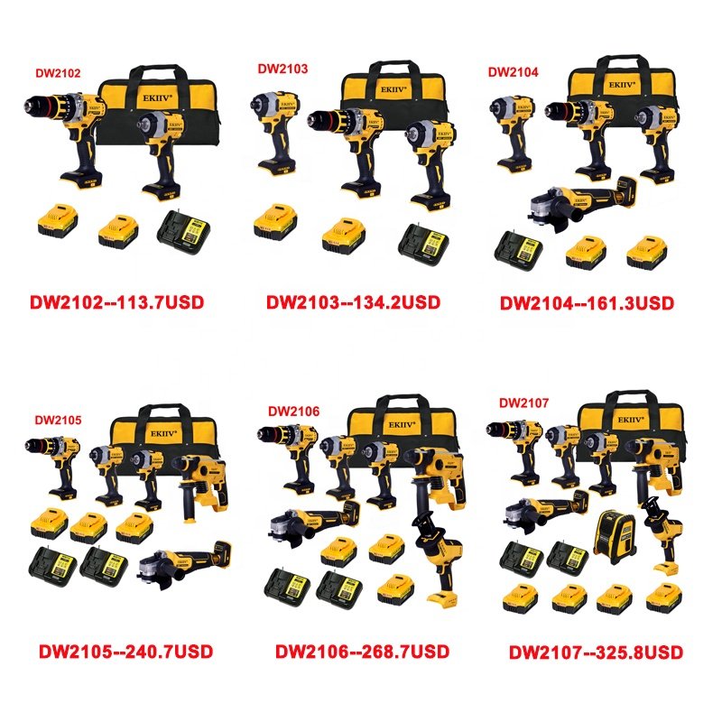 EKIIV Yellow Combo Power Tools 9 Kits Tool Set 20v Volt XRP Dew Drills Saw herramientas de construction power tools sets