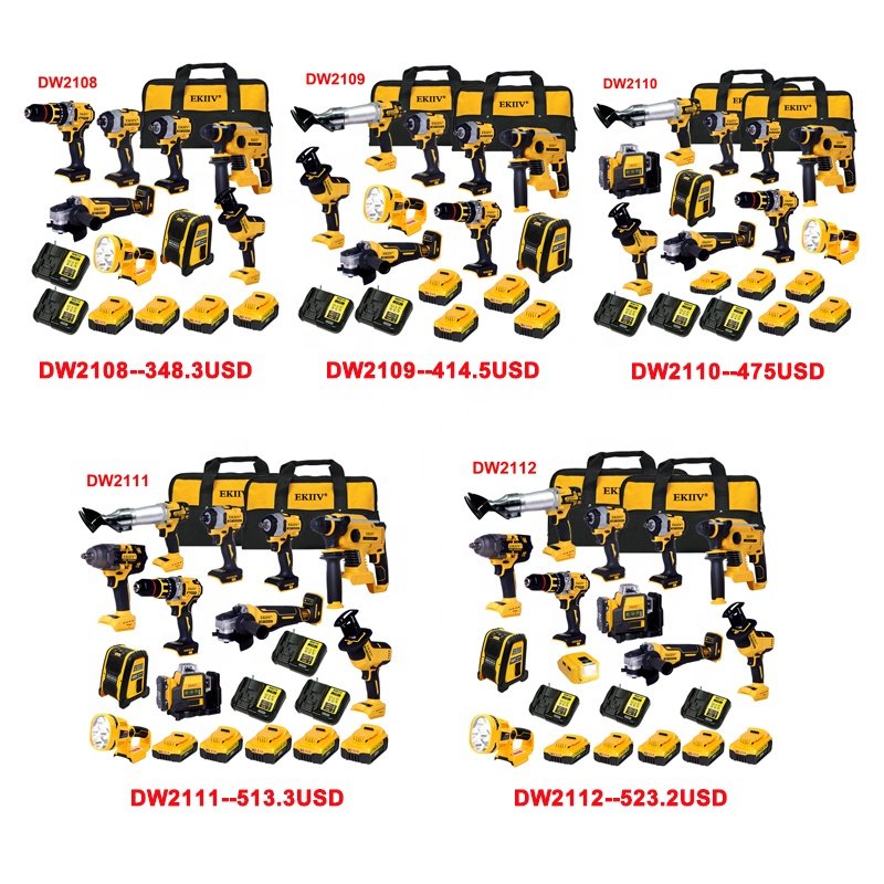 EKIIV Yellow Combo Power Tools 9 Kits Tool Set 20v Volt XRP Dew Drills Saw herramientas de construction power tools sets
