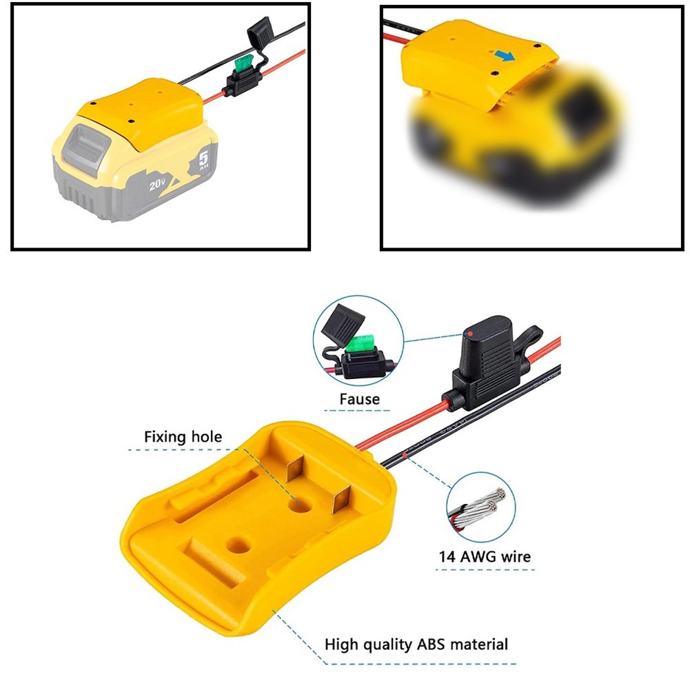 Battery Mount Connector Adapter Dock Holder 14 awg Wires For Ma kita Bos ch Dew alt Mil waukee 18V Lithium Battery with fuse