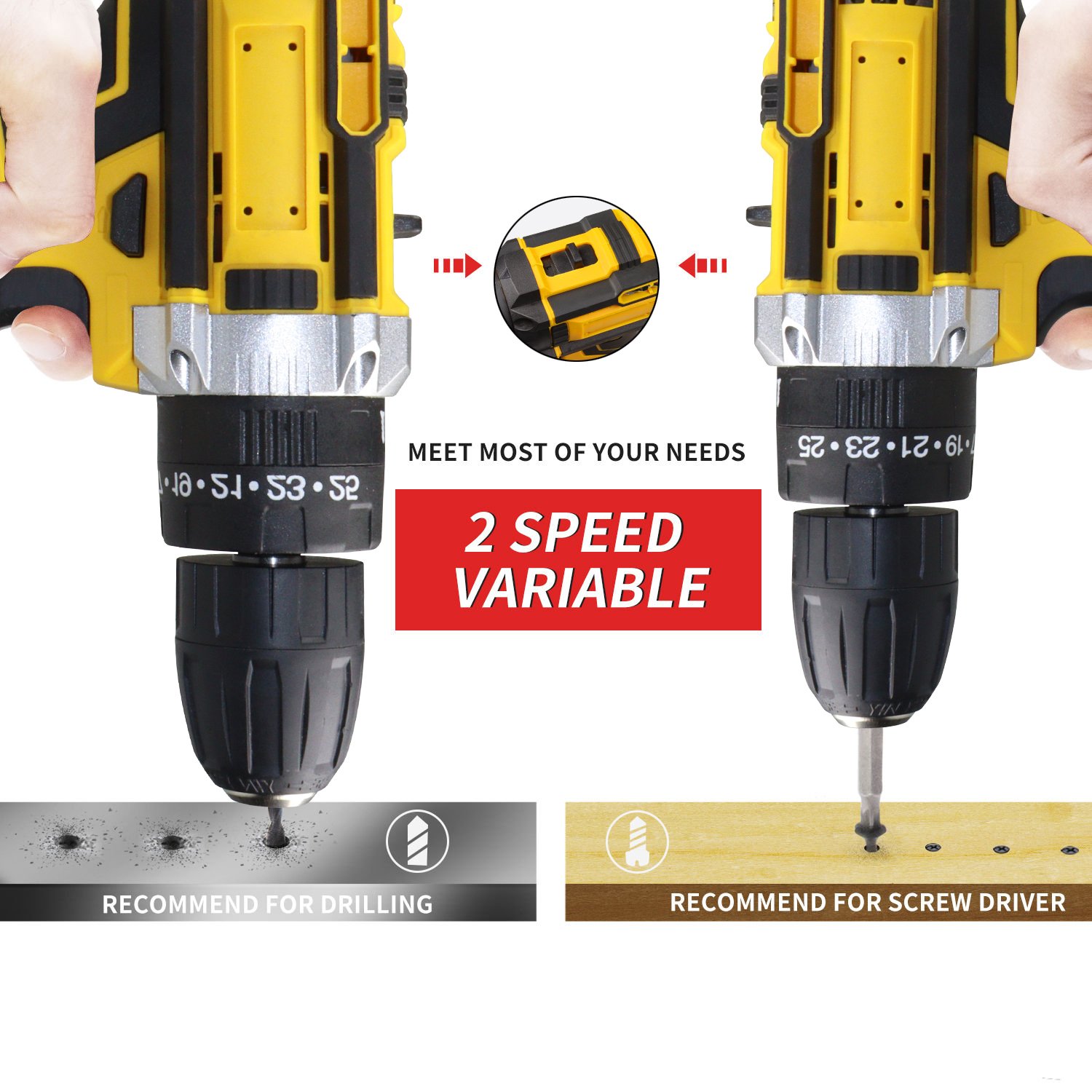 HeShi Electric Tools Portable Power Drill With Accessories Cordless Lithium-ion Battery Power Drill
