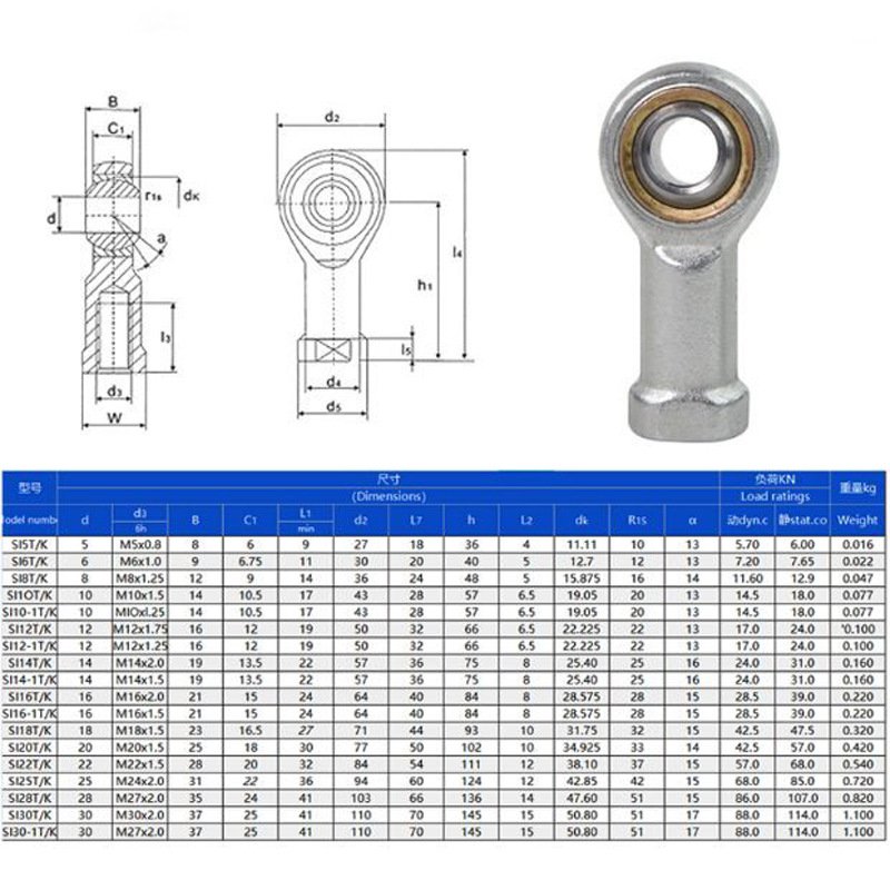 out thread male thread M16 6mm bore POS16 rod end bearing