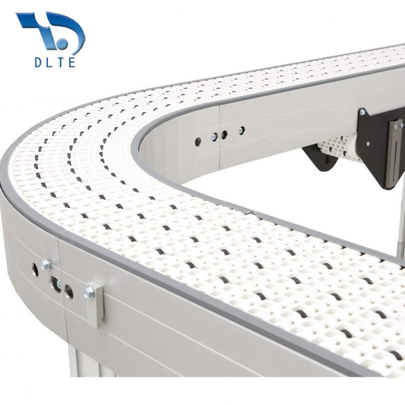DLTE 90degree Turn Conveyor with baffles Straight Modular Belt Conveyer with baffles guard back plate