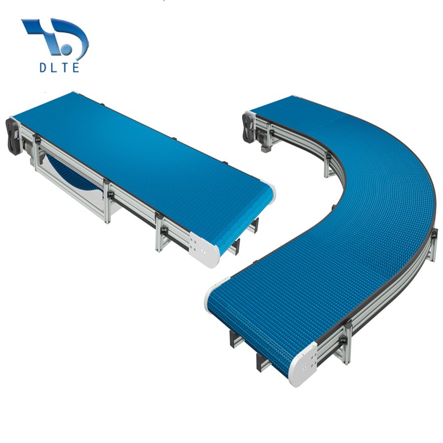DLTE 90degree Turn Conveyor with baffles Straight Modular Belt Conveyer with baffles guard back plate