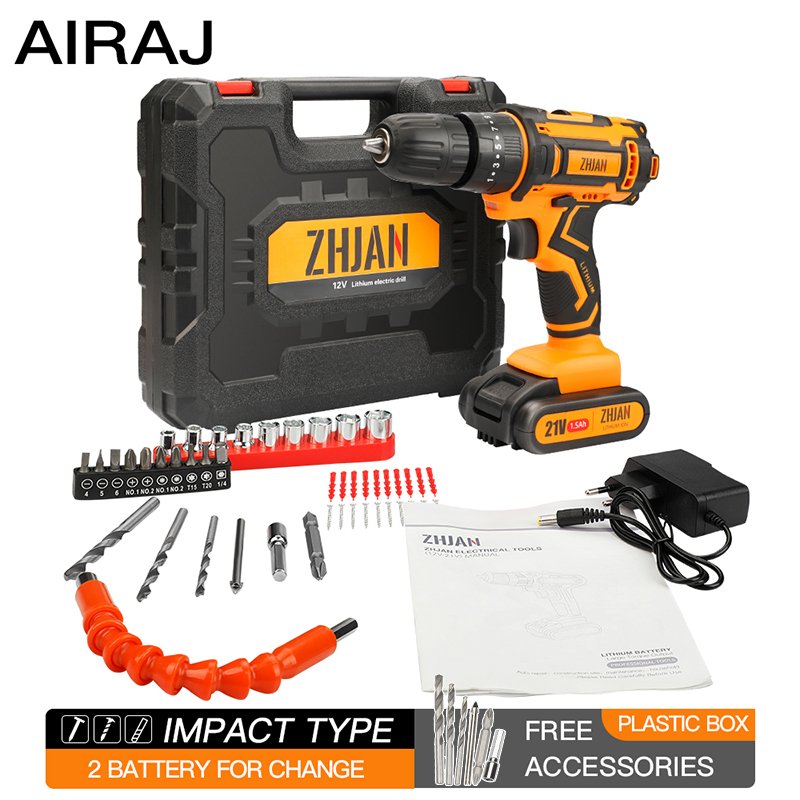 Impact drill 21V cordless portable lithium electric drill impact miniature repair other hand power tools power tool accessories