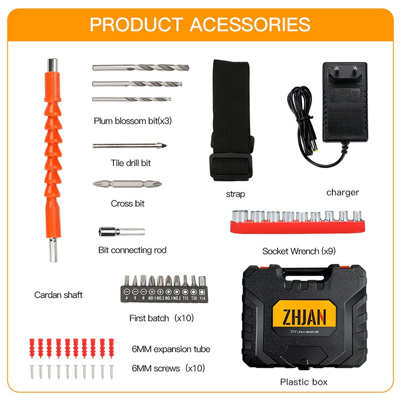Impact drill 21V cordless portable lithium electric drill impact miniature repair other hand power tools power tool accessories