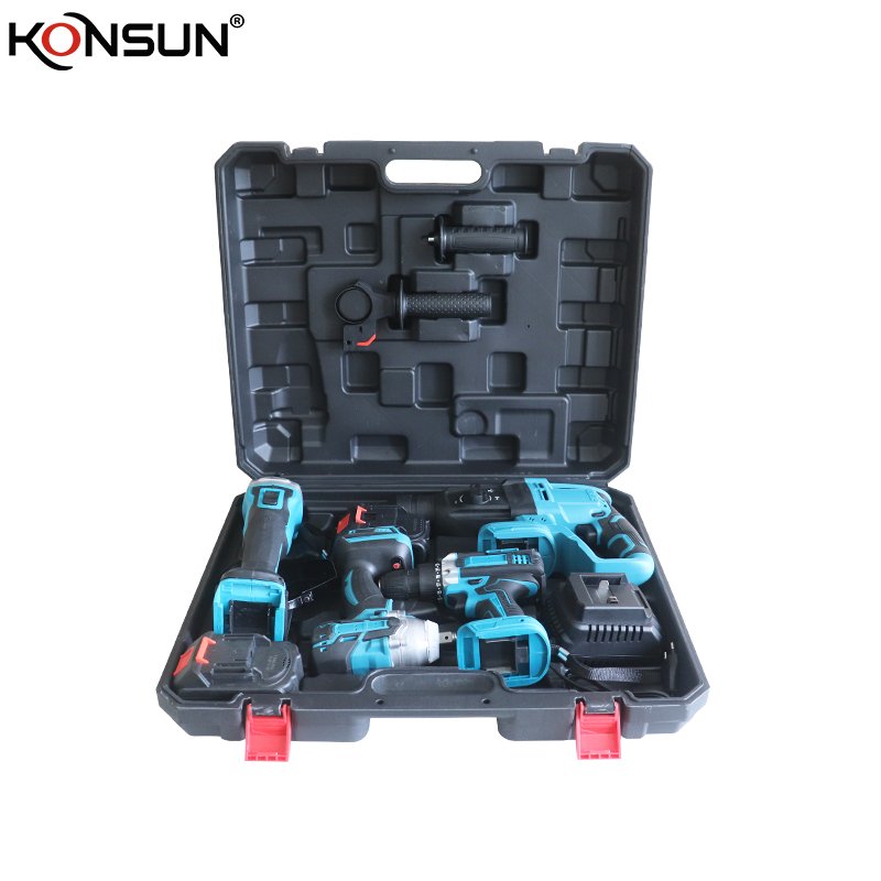 KONSUN 85210 Model 4pcs Power Tools Set Handheld Drill Angle Grinder Jig Saw Wood Sander All-in-One Combination Protective Case
