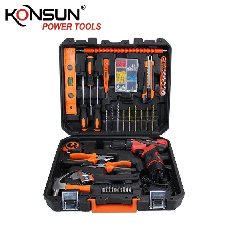 KONSUN 85210 Model 4pcs Power Tools Set Handheld Drill Angle Grinder Jig Saw Wood Sander All-in-One Combination Protective Case