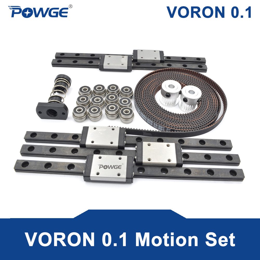 POWGE VORON 0.1 Motion Set GT2 LL-2GT RF Open Belt 2GT 20Teeth Pulley F623-RS Bearing MGN7H Linear Rail T8 Flange Nut 8mm lead