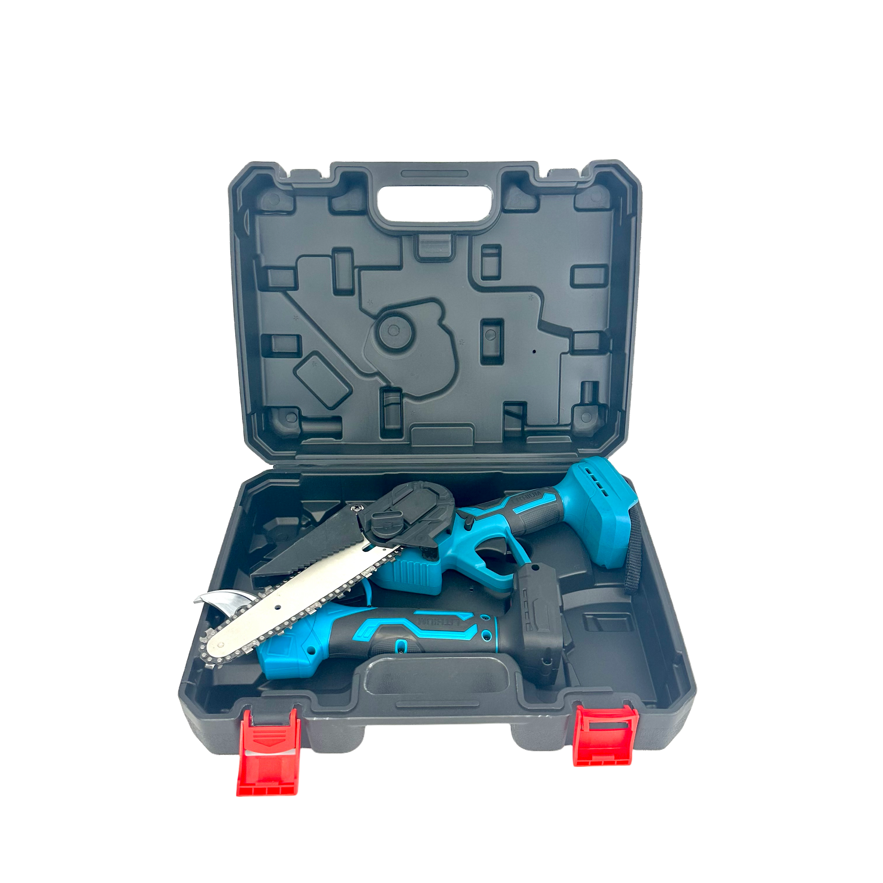 BOLIU 20V Cordless Garden Tool Set Durable OEM Plastic Box Packaging Hand-Held Glue Cutter and Mini Chainsaw Combo