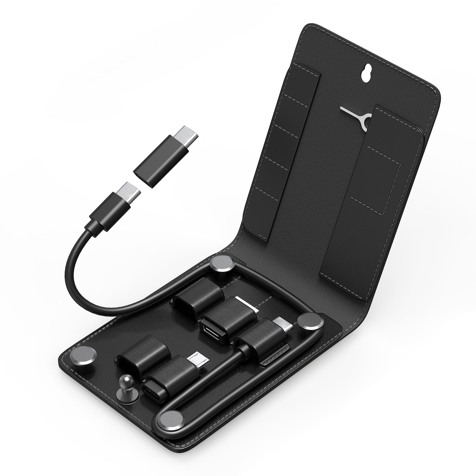 Promotional Gift Luxury Leather Multi-Type Charging Line Convertor USB Adapter Tool Kit Contains Sim Card Slot Tray Eject Pin