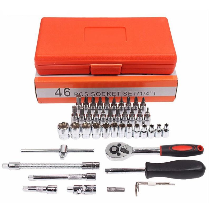 46-Piece Socket Set With Storage Case Car Repair Wrench Sets Socket Tool Set Toolbox For Use On Automobiles&Trucks