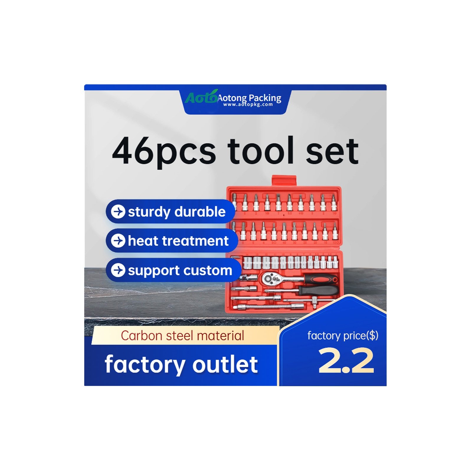 46 Piece Socket Tool Set Bits Ratchet Handle Extension Bar Customized Logo Crv Heat Treatment 35K Mirror Surface Matte Vde