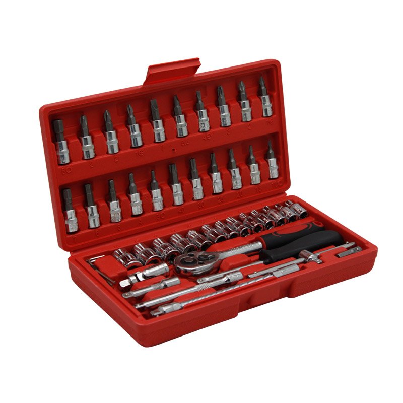 46 Piece Socket Tool Set Bits Ratchet Handle Extension Bar Customized Logo Crv Heat Treatment 35K Mirror Surface Matte Vde