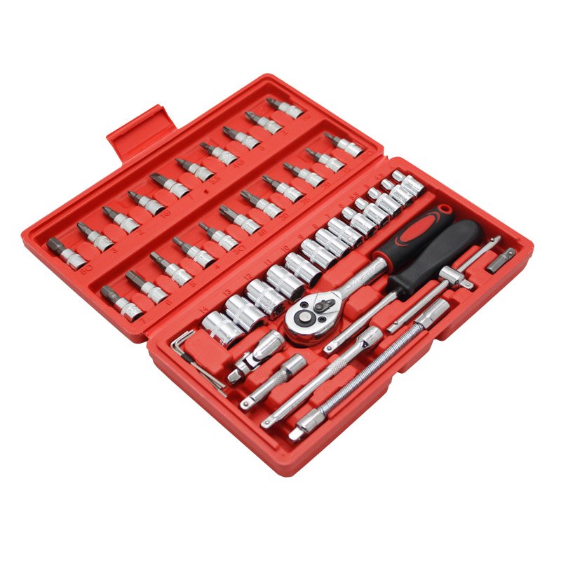 46 Piece Socket Tool Set Bits Ratchet Handle Extension Bar Customized Logo Crv Heat Treatment 35K Mirror Surface Matte Vde