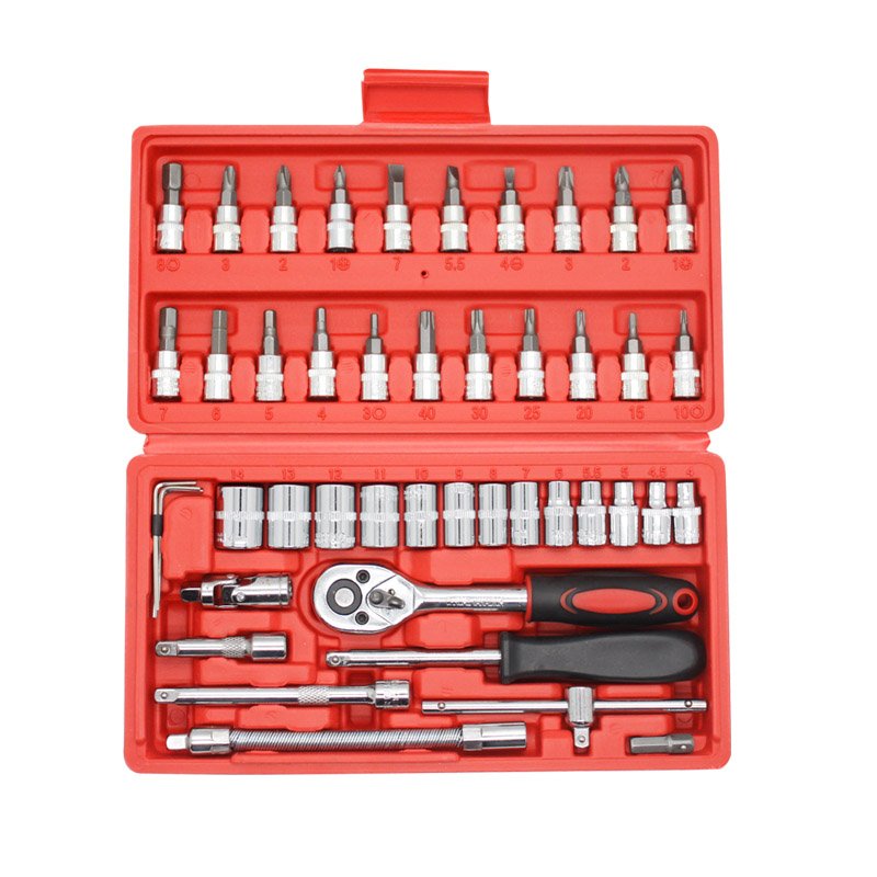 46 Piece Socket Tool Set Bits Ratchet Handle Extension Bar Customized Logo Crv Heat Treatment 35K Mirror Surface Matte Vde