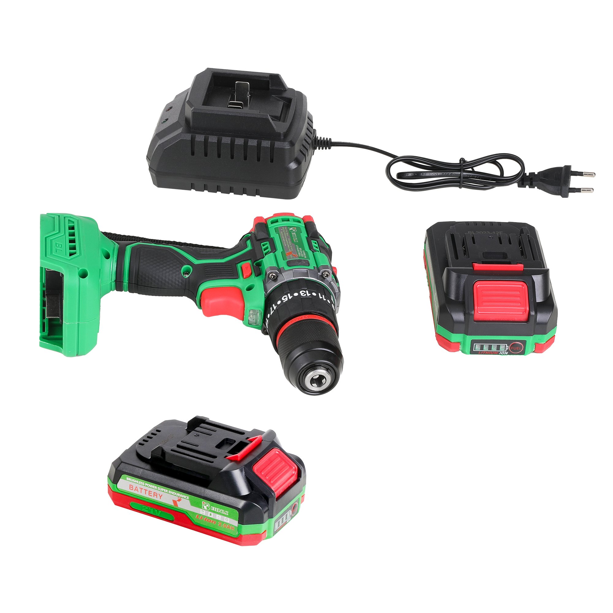 21V 10mm Brushless High Torque Two Speed Big Power Fast Rotation Battery Cordless Power Impact Drill Set