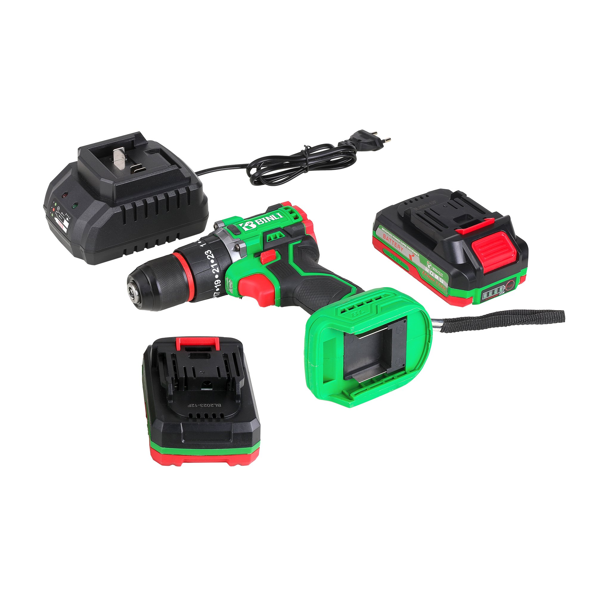 21V 10mm Brushless High Torque Two Speed Big Power Fast Rotation Battery Cordless Power Impact Drill Set