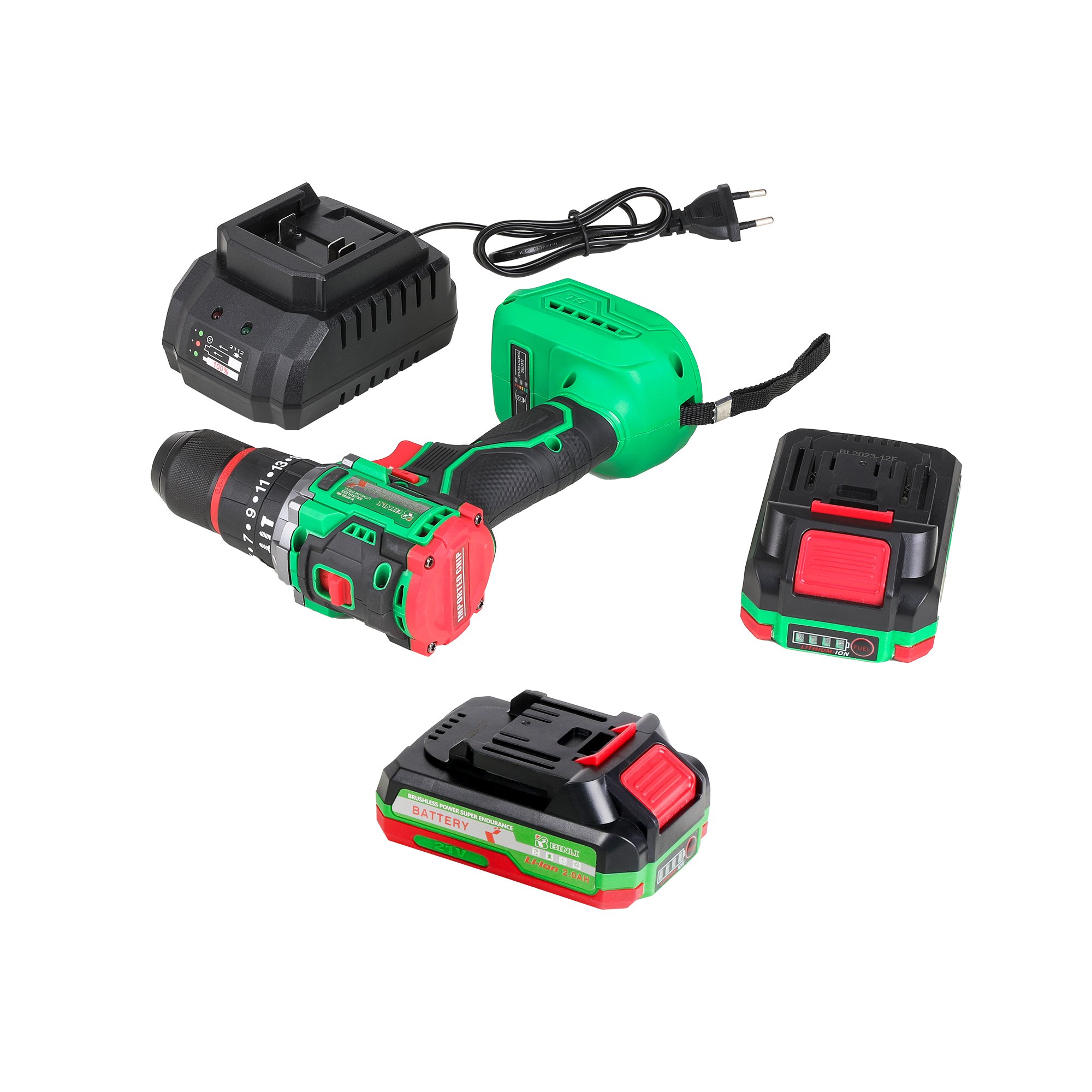 21V 10mm Brushless High Torque Two Speed Big Power Fast Rotation Battery Cordless Power Impact Drill Set