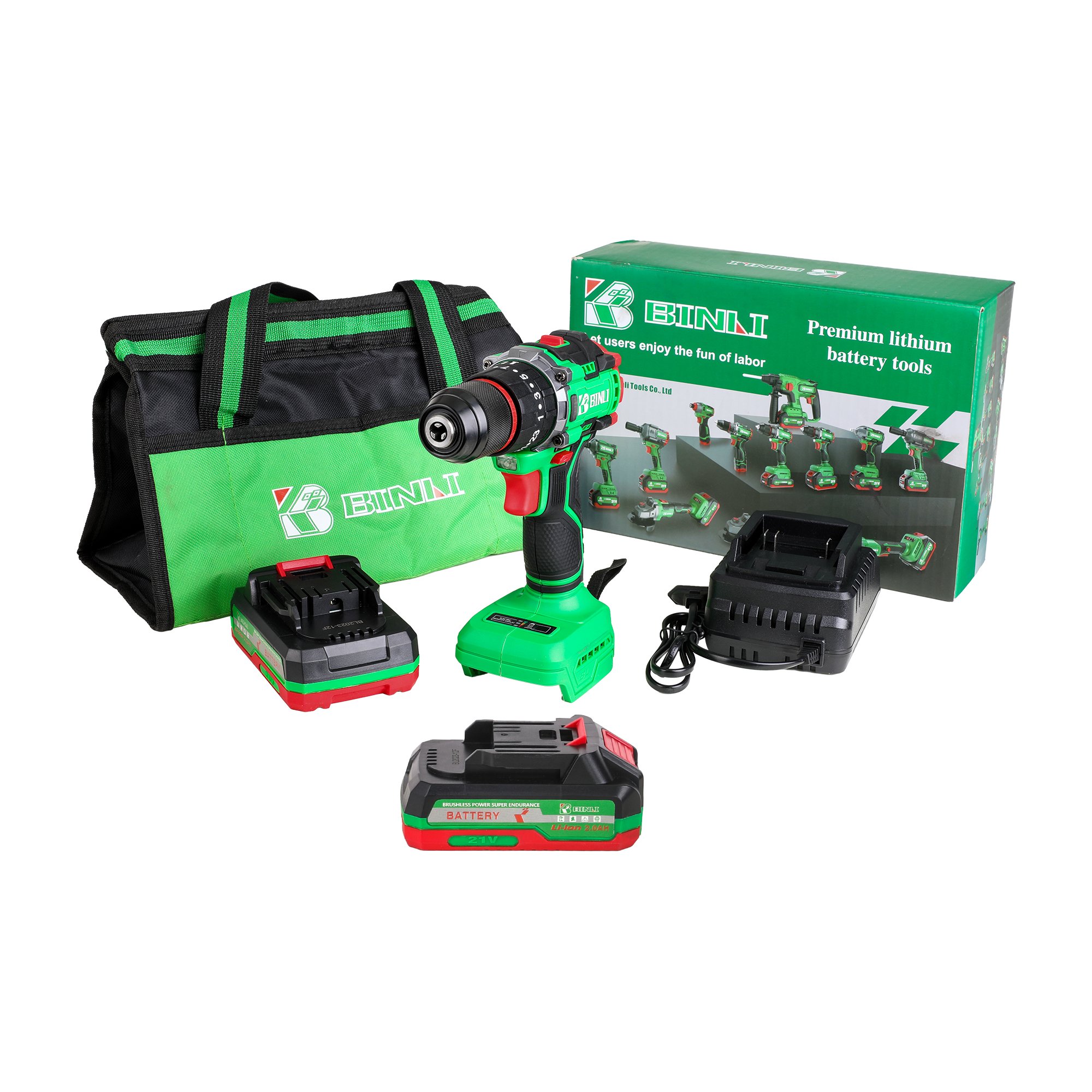 21V 10mm Brushless High Torque Two Speed Big Power Fast Rotation Battery Cordless Power Impact Drill Set