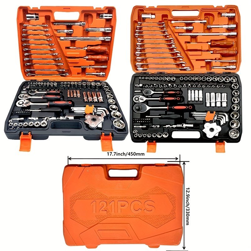 121-Pieces Mechanic Tools Kit Auto Repair Household Use Socket Wrench Drive Ratchet Hard Case Box Other Power Tool Accessories