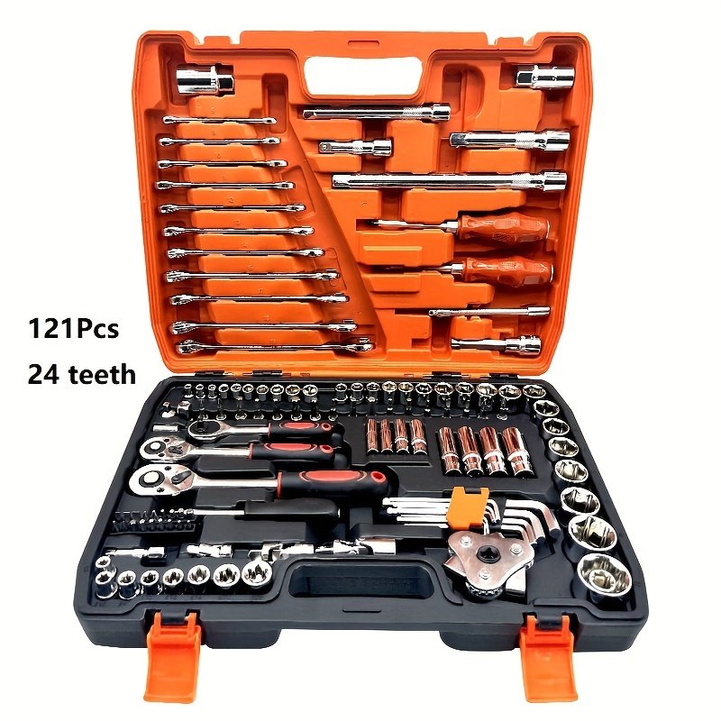 121-Pieces Mechanic Tools Kit Auto Repair Household Use Socket Wrench Drive Ratchet Hard Case Box Other Power Tool Accessories